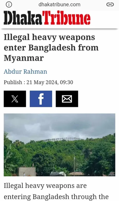 Illegal heavy weapons entering Bangladesh from Myanmar