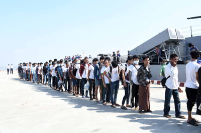 111 Rakhine nationals, repatriated from Thailand, sent back by a naval ship