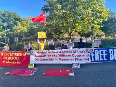 Burmese Americans demonstrate outside the Chinese embassy in the US against Beijing's policies towards Myanmar   