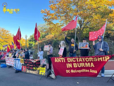 Burmese Americans Protest Outside Chinese Embassy in Washington Against Beijing's Interference in Myanmar