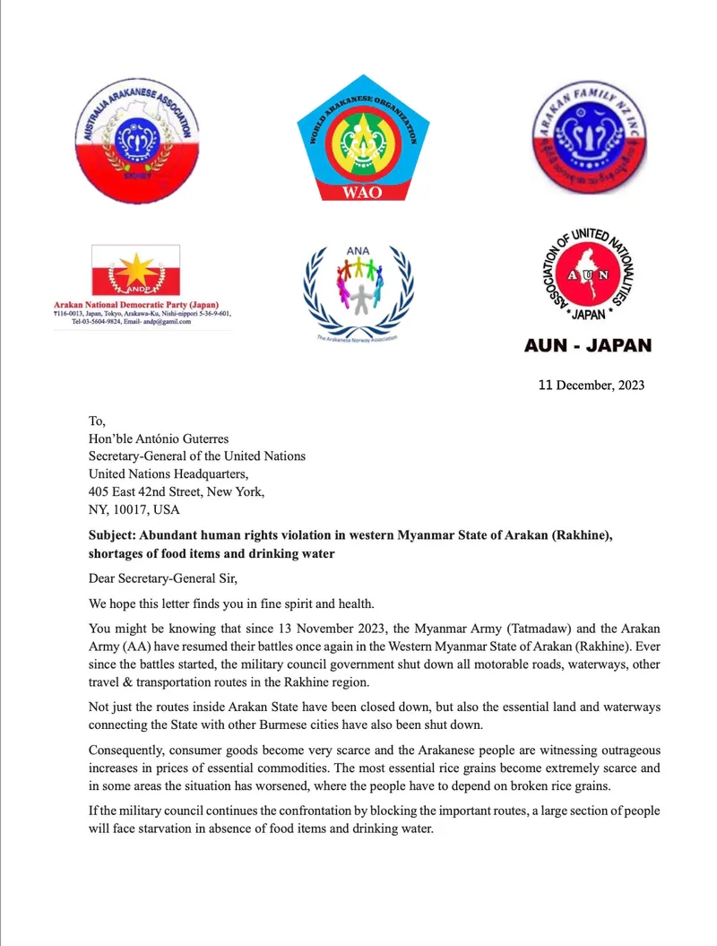 International Rakhine organizations call on global leaders